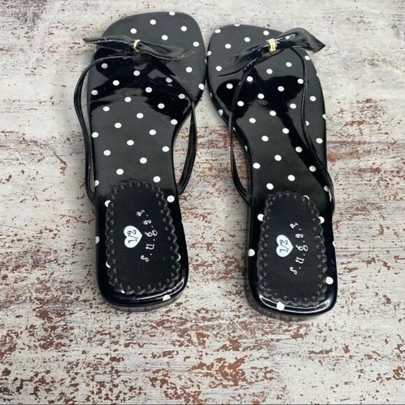 Vintage Y2k 2000s black white polka dot sandals 7.5 square toe - Picture 9 of 9